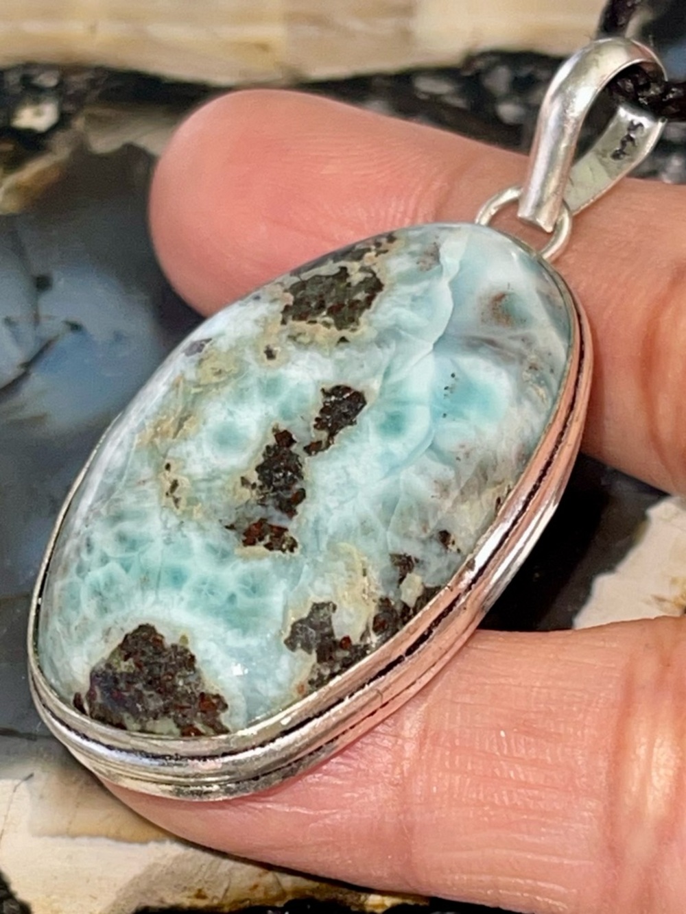 Dolphin Stone Caribbean Larimar Crystal Pendant 2 1/4”